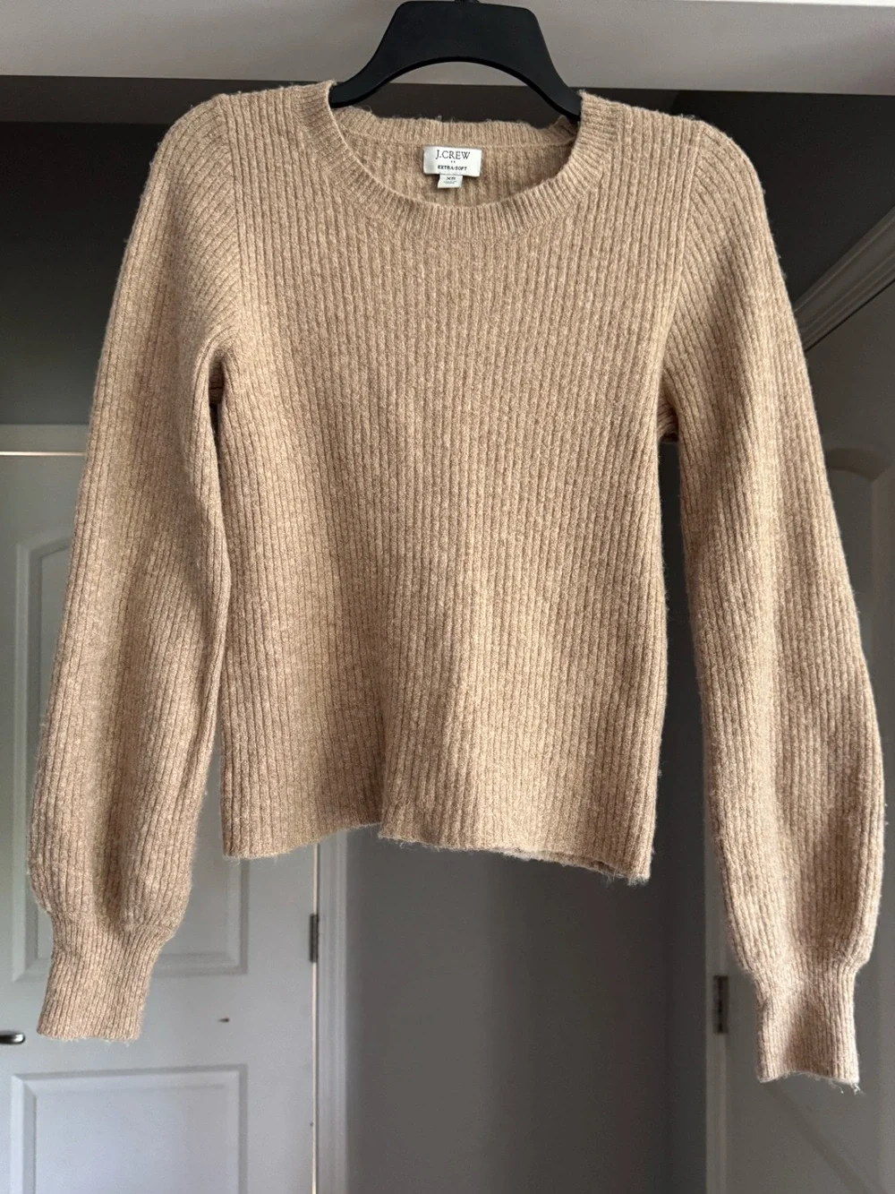 J. Crew Extra Soft Wool Blend Women's Crewneck Ribbed Sweater Tan XS